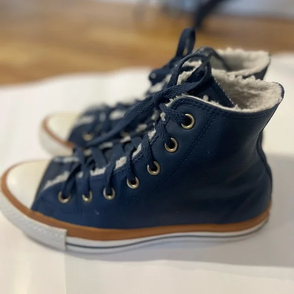 Converse Navy High-Top Sneakers with White Toe and Brown Midsole Trim - Picture 10 of 15